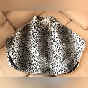 Faux-fur grey/white/black leopard print poncho/cape.